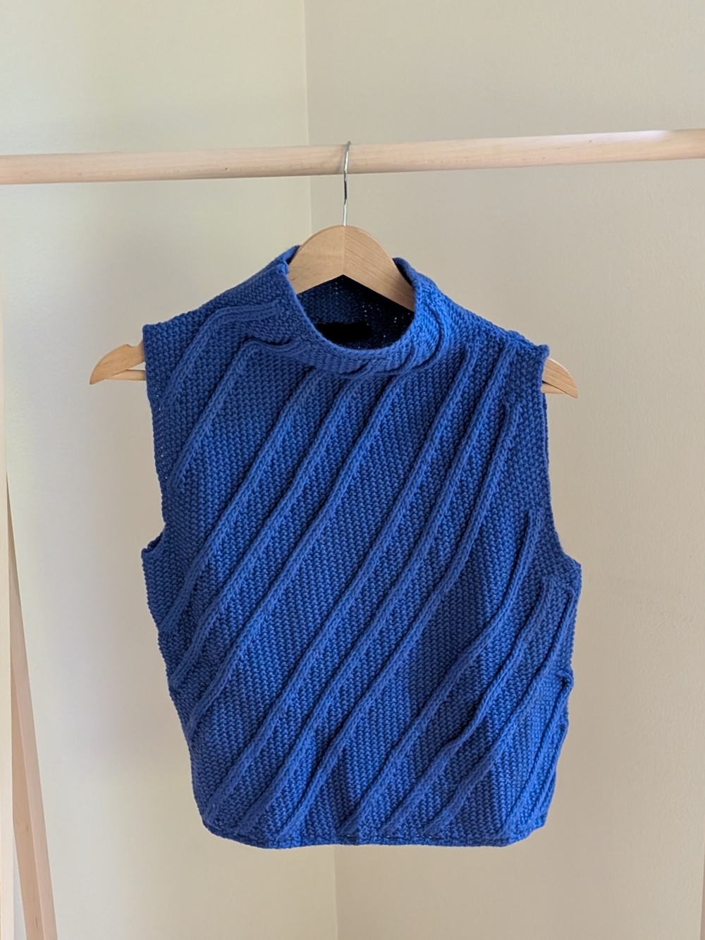NWT Zara Textured Diagonal Cable Knit Wool Blend Knit Sweater In Blue - S
